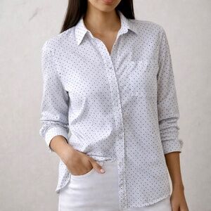 American Eagle Prep Fit White Button Down Shirt Micro Print Long Sleeve